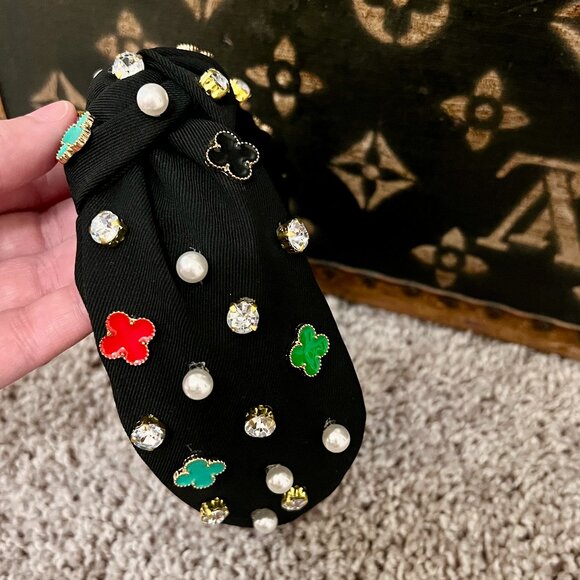 Alhambra Black Clover Jeweled Headband, NEW - Picture 3 of 4